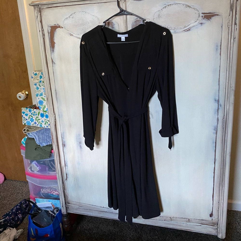 Black tie waist dress